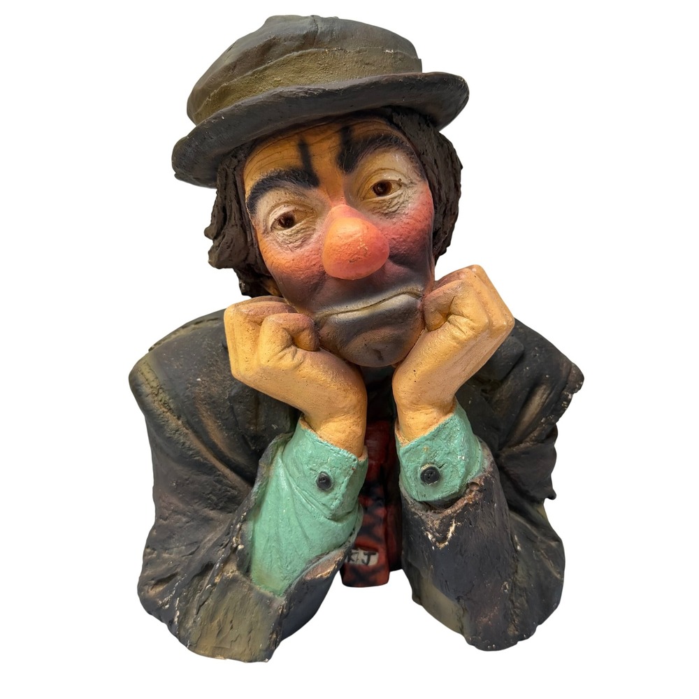 Vintage Sad Hobo Clown Bust Sculpture Hand Painted Circus Decor